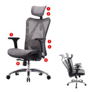 Kancelárska stolička SIHOO Kancelárska stolička, ergonomická, nastaviteľné podrúčky, nosnosť 150 kg ~ poťah sivý, rám čierny