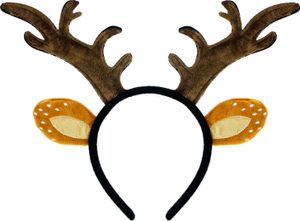 Oblique Unique Haarreifen Rentier Hirsch Reh Geweih Ohren Haarreif in Braun Kopfschmuck Accessoire für Weihnachten