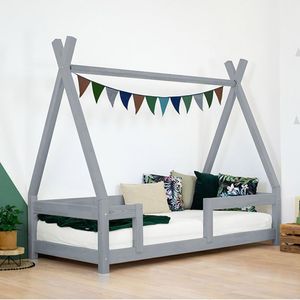 Benlemi Dětská dřevěná postel NAKANA ve tvaru teepee s bočnicí 140x200 cm Šedá