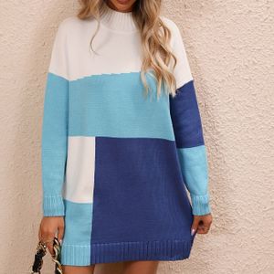 Plus Size Pulloverkleid Damen Plus Colorblock Langarm-Pulloverkleid mit Stehkragen und hohem Stretchanteil