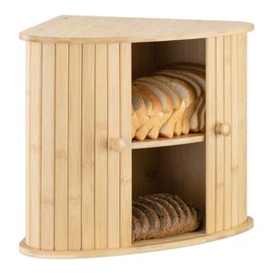 Navaris Brotkasten Ecke aus Bambus - Eckbrotkasten zwei Etagen - Brotbox aus Holz - Box für die Küche - XL Brotkorb 35x35x35cm - Aufbewahrung Schrank