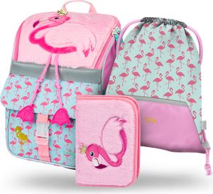 BAAGL SET 3 Zippy Flamingo: Aktentasche, Federmäppchen, Tasche