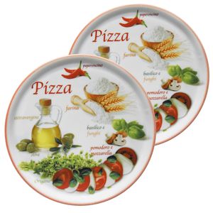 2er Set Pizzateller Napoli Red Ø 33,8 cm Servier-Platte XL-Teller Porzellan