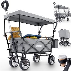 ONBEST Bollerwagen | faltbar | mit Dach | mit Regenschutz | 100 kg | Kühltasche | Wetterfest | UV30+