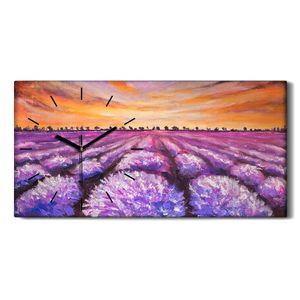 Wohnzimmer-Bild Leinwand Uhr Geräuschlos 60x30 Lavendelfeld Sonnenuntergang - schwarze Hände