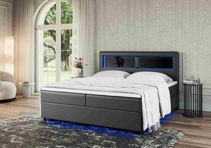 FURNIX Boxspringbett Valerio 180x200 mit Doppelbett Topper und Bettkasten MA1100 Schwarz