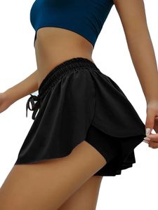 ydance Frauen Einfarbige Sporthosen Gefälschte Zweiteilige Culotte Yoga Shorts Blendschutz,Farbe: Schwarz,Größe:S