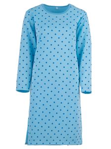Damen Nachthemd Thermo angeraut Punkte Winter Knöpfe , Größe:M, Farbe:Hellblau