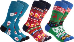 BRUBAKER 3 Paar Weihnachtssocken - Lustige Socken für Damen und Herren - Bunt, Schneemänner und Xmas Bier, Größe 35-40
