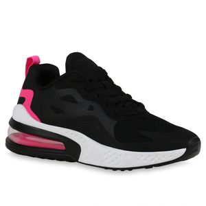 Mytrendshoe Damen Laufschuhe Sportschuhe Schnürer Fitness Sneaker Turnschuhe 832409, Farbe: Neon Pink Schwarz, Größe: 38