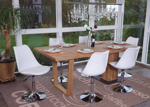 6er-Set Drehstuhl Malmö T501, Stuhl Küchenstuhl, höhenverstellbar, Kunstleder  weiß, Chromfuß