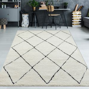 nordischer Chic: Eleganter Teppich mit Rautenmuster in Schwarz und Weiß Größe - 160 x 230 cm