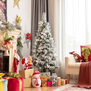 COSTWAY 150cm Künstlicher Weihnachtsbaum mit Schnee, Tannenbaum mit Klappsystem und Metallständer, schneebedeckter Christbaum PVC Nadeln, Kunstbaum Weihnachten weiß