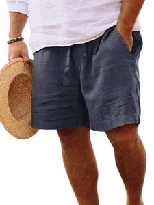 Leinen Shorts Herren Kurze Hosen Baumwolle Strandshorts Elastische Taille mit Taschen Dunkelgrau,Größe S