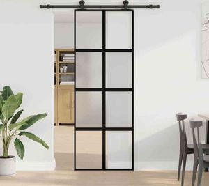 vidaXL Drzwi przesuwne z okuciem 76x205 cm szkło hartowane i aluminium