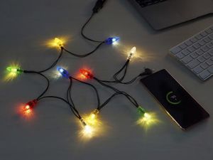 3-fach USB Ladekabel, X-mas Lichterkette mit 10 bunten Lichtern, 8-Pin / USB-C / Micro USB, 1,40m