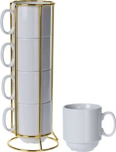Zestaw 4 szalików, biała porcelana, złoty stojak