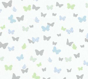 A.S. Création Kinderzimmertapete Attractive Tapete mit Schmetterlingen Vliestapete weiß grün grau 10,05 m x 0,53 m