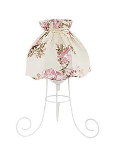 Romantische Tischlampe Weiß Creme Stoff Schirm mit Blumen 35cm hoch Landhaus Leuchte Nachttischlampe