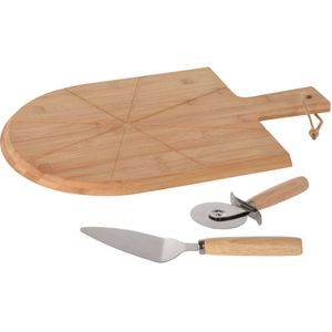 Excellent Houseware 3-tlg. Pizza-Schneidebrett Set 43x30 cm Bambus