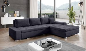 FURNIX Ecksofa TOMMASO Sofa mit Schlaffunktion Bettkasten und Kissen Couch pflegeleichter Stoff L -Form Grau MH 97