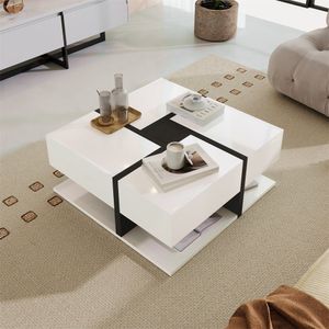 Konferenční stolek Fortuna Lai, obývací stůl se skrytými zásuvkami, vysoký lesk, obývací stůl bílý