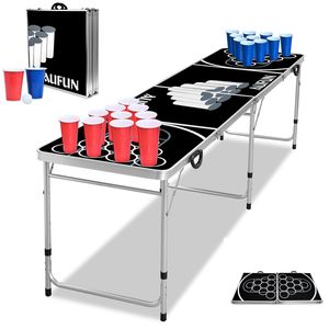 YUENFONG Beer Pong Tisch Set für Erwachsene, inkl. 6 Bälle & 100 Becher, Premium Höhenverstellbar Bierpong-Tisch Klappbar aus Aluminium und MDF