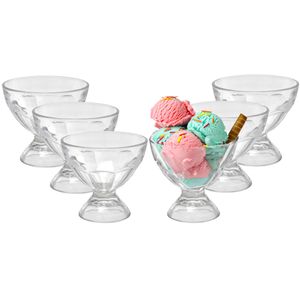 6-tlg. Set Eisbecher aus Glas mit Fuß 320 ml - Eisschalen aus Glas - Dessertschale aus Glas - Glasschalen für Dessert - Puddingschale - Eisgläser