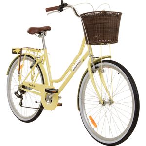Galano Belgravia 26 Zoll Damen-Cityrad, 6-Gang-Schaltung, mit Korb, Rahmenhöhe 45,7 cm, Farbe Gelb