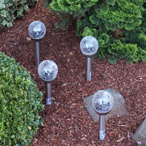 Best Season 47737 LED-Solar-Stäbe mit Kugel 4-er Set 39 x 8 cm, silber 4 Stück Solar LED Gartenstecker Gartenleuchte Leuchte Solarleuchte Glaskugel Lampe Glaskugellampe Leuchten Gartenleuchten Lampen