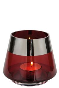 Fink Teelichthalter Jona rot Glas Höhe 13 cm