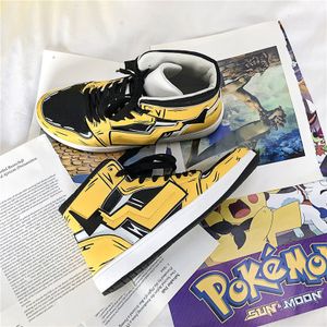 Herren Pikachu Co-branded Pokémon Squirtle High-Top Sneaker Basketball Turnschuhe Gelb Gr.43