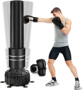 Voľne stojace boxovacie vrece COSTWAY s výškou 182 cm s prísavkou a tlmičom nárazov, boxerské vybavenie s boxerskými rukavicami a stojanom na uvoľnenie stresu
