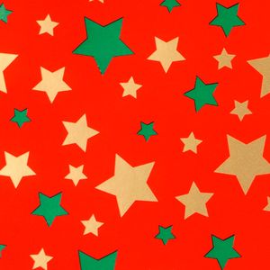 Geschenkpapier Sterne Muster 70cm x 2m Rolle rot / gold / grün