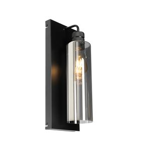 QAZQA - Moderne Wandlampe schwarz mit Rauchglas - Stavelot I Wohnzimmer I Schlafzimmer - Länglich - LED geeignet E27