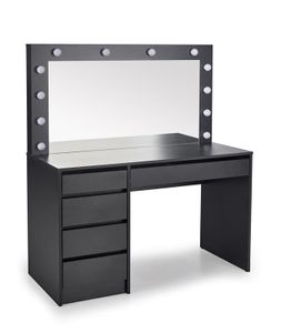 OXM Stilvoller Hollywood XL Schminktisch mit Spiegel und Schubladen schwarz Schwarz 120 x 140 x 55 cm
