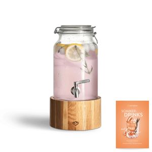 SPRINGLANE Glas Getränkespender 3,8 L Greta mit Edelstahl-Zapfhahn & Ständer aus Eichenholz, Limonaden-Spender, Vintage Design Mason Jar
