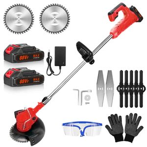 Akku-Rasentrimmer 21V mit 2 Batterie, Freischneider, Motorsense, mit Akku und Ladegerät, Teleskop-Stiel & Zusatzhandgriff,Rot