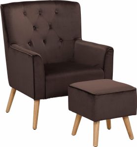 Mike | Sessel mit Hocker aus braunem Velours