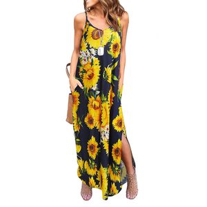 exy bedrucktes lässiges Strandrock-langes Kleid der Frauen,Farbe: Gelb,Größe:M