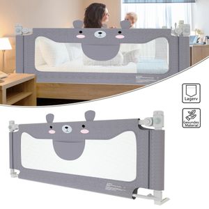 LZQ Rausfallschutz Bett 200cm Bettgitter Baby Bettschutzgitter Höhenverstellbar Kinderbettgitter für Familienbett und Kinderbett Grau