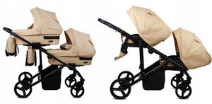 BabyLux® DUO | 2in1 Kinderwagen für Zwillinge | Beige | Geschwisterwagen Zwillingskinderwagen | Kinderwagenset | Buggy + Babywanne