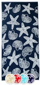 Strandlaken, 100% Baumwolle, 90x180 cm, dunkelblau mit Meerestieren