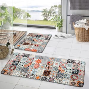 Badteppich Set 2 teilig Badematten Waschbar Badvorleger Teppich Läufer für Badezimmer Vintage Badvorleger Badezimmerteppich 50×160 cm+50×80 cm