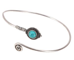 Indischer Oberarm Armreifen Messing, Boho Armschmuck, Boho Armspange - Spirale Türkis /silber, Silber-Farben, Armreifen & Armbänder Modeschmuck