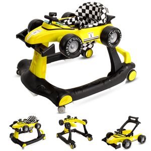 Sun Baby detské chodítko Walker 3v1 s výškovo nastaviteľným motívom auta, Formula Racing, interaktívne a skladacie s bezpečnostnou zarážkou, svetlami