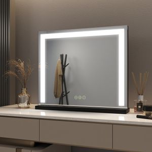 Meykoers Schminkspiegel Kosmetikspiegel mit LED Beleuchtung, Make-up-Spiegel mit 3 Lichtfarben, Dimmbar, Touch, 60 x 52 cm Schwarz