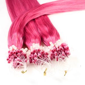 hair2heart Microring Extensions Echthaar glatt - 25 Strähnen 1g 60cm Pink