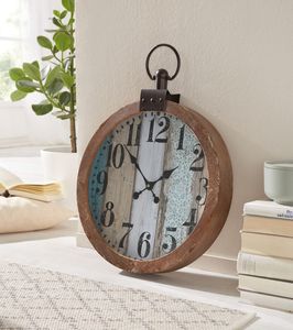 Uhr 'Vintage',Holzeinfassung,Zifferblatt mit nostalgischem Dekor,Glasabdeckung