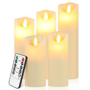 Yakimz 5x LED Kerzen Timer Kerze Flackernde Flamme mit Fernbedienung 5 Größen Dimmbar Elektrische Echtwachs Warmweiß